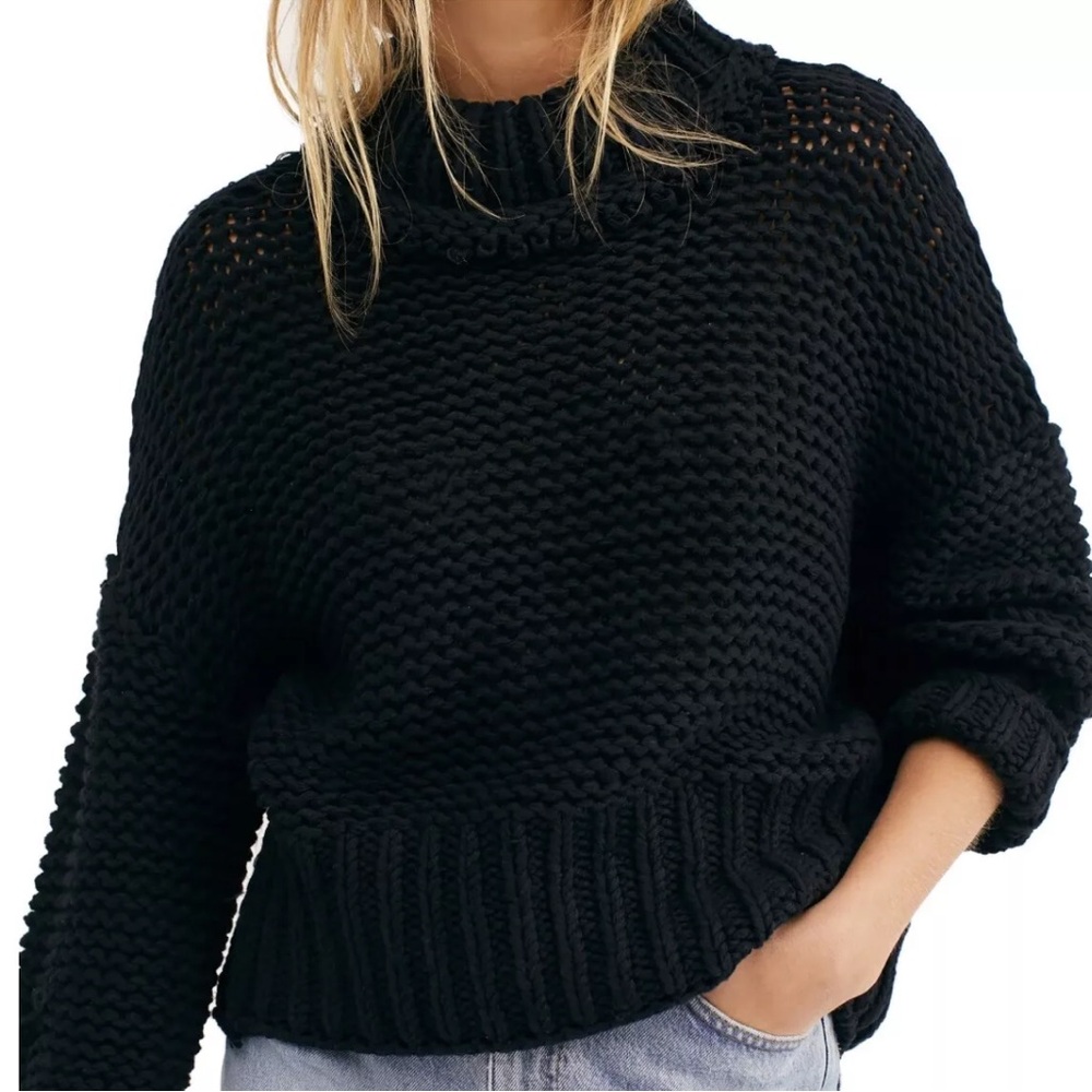 Free People My Only Sunshine Chunky Black Knit Sweater